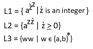 Consider the following languages: L1={aźZ| ź is an integer} L2={azź | ź>0} L3={ωω| ω{a,b}*}  Which of the languages is (are) regular?”><br>Which of the languages is (are) regular?</td></tr></tbody></table></figure>



<figure class=