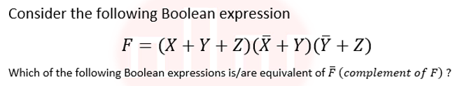 Consider the following Boolean expression GATE CSE 2021 set 1