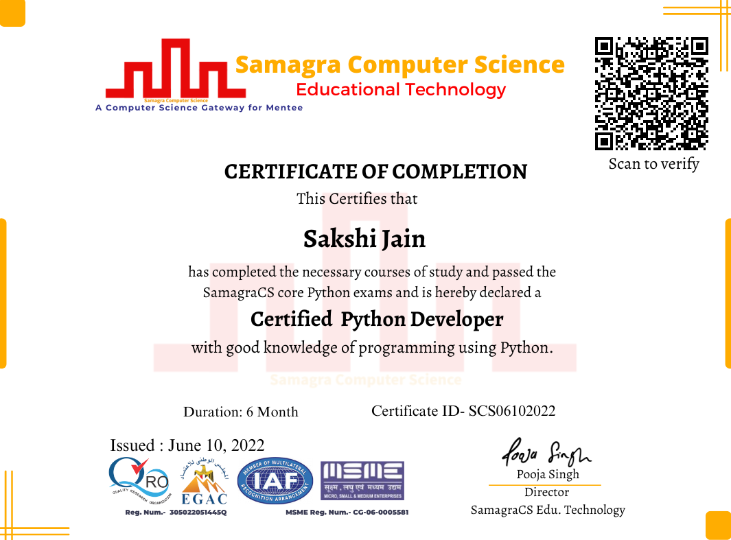 CERTIFICATE OF COMPLETION This Certifies that Sakshi Jain Certified ...