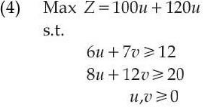 Max Z = 100u + 120u
s.t.
6u + 7v srcset=